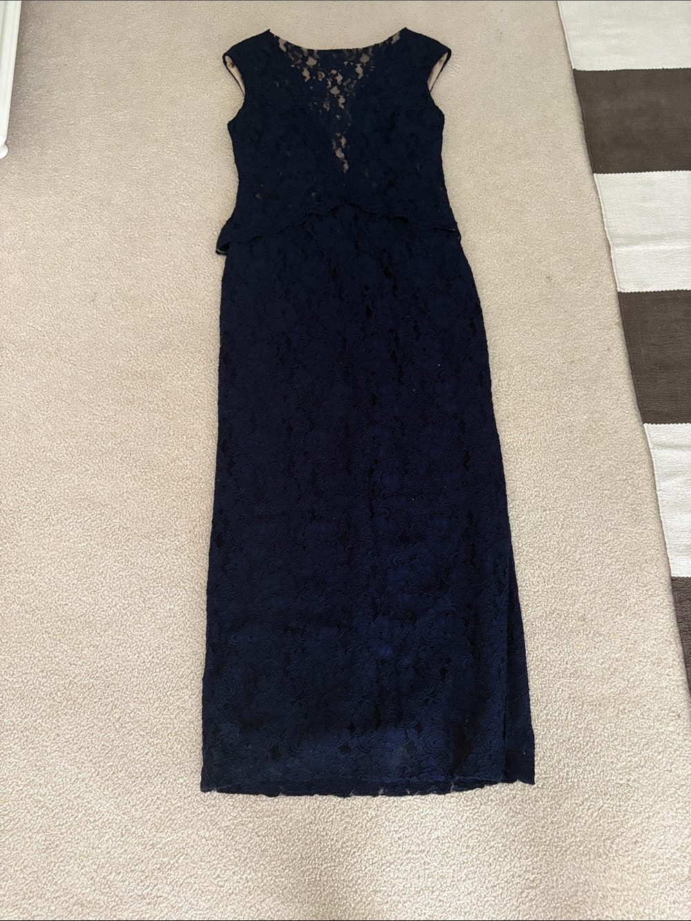 Ralph Lauren Navy Lace Cap-Sleeve Maxi Dress